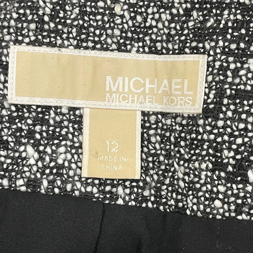 Michael Kors Black White Tweed Zip Front‎ Raw Hem Jacket 12